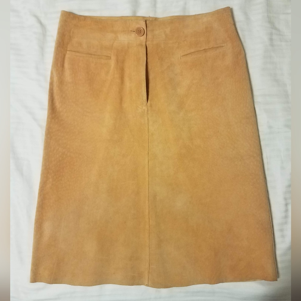 Karen Kane 100% Leather Suede Skirt, Camel - Sz 4